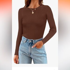 ZCSIA Long Sleeve Tops Fall Clothes Ribbed Knit Sweater Slim Fitted  M